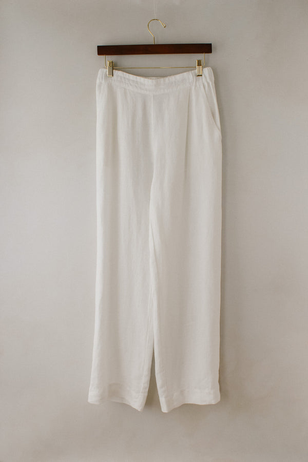 White Twill Linen Trousers