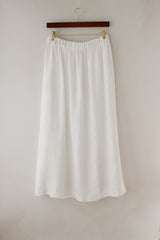 White Twill Linen Belted Skirt