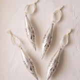 Faceted brushed silver mouth-blown glass jewel ornament, made in Thuringia, Germany