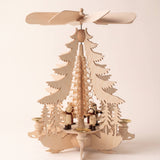 Hand-painted wooden candle pyramid with carol singers around a wood chip curl tree, another view