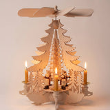 Hand-painted wooden candle pyramid with carol singers around a wood chip curl tree, made in Seiffen, Germany