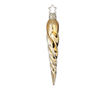 Long gold glitter-dusted glass icicle ornament, another view