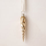 Long gold glitter-dusted glass icicle ornament, mouth-blown by Inge-Glas of Lauscha, Germany