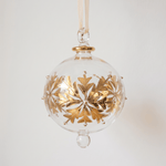 Hand-blown clear glass bauble painted with gold snowflakes, made in Old Cairo, Egypt