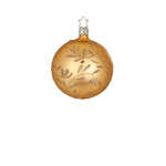 Matte gold mouth-blown glass ball ornament with hand-glittered swirls, another view