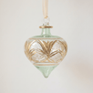 Hand-blown green glass droplet ornament brushed with gold accents, made in Old Cairo, Egypt