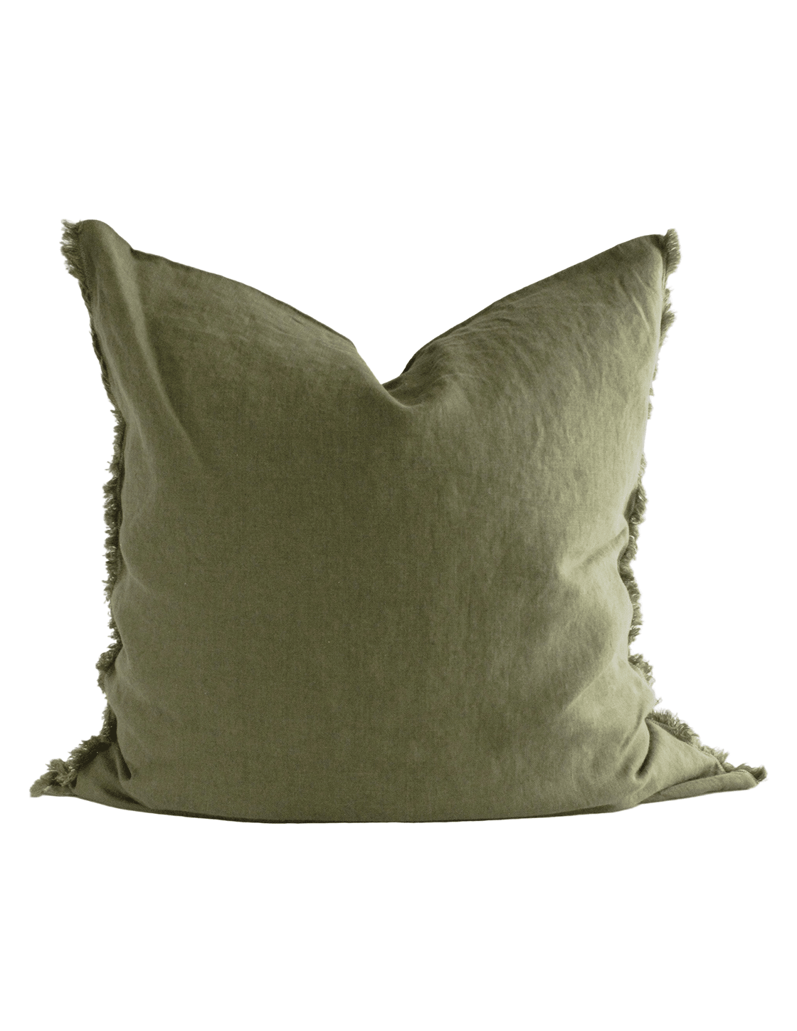 Linen Cushion Cover Olive Fringe 26x26 - Faire Living