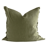 Linen Cushion Cover Olive Fringe 26x26 - Faire Living