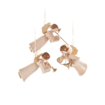 and-carved wooden angel ornament with natural wood finish, Seiffen craftsmanship.