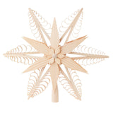 Hand-carved lime wood star tree topper with curled wood chip points, another view