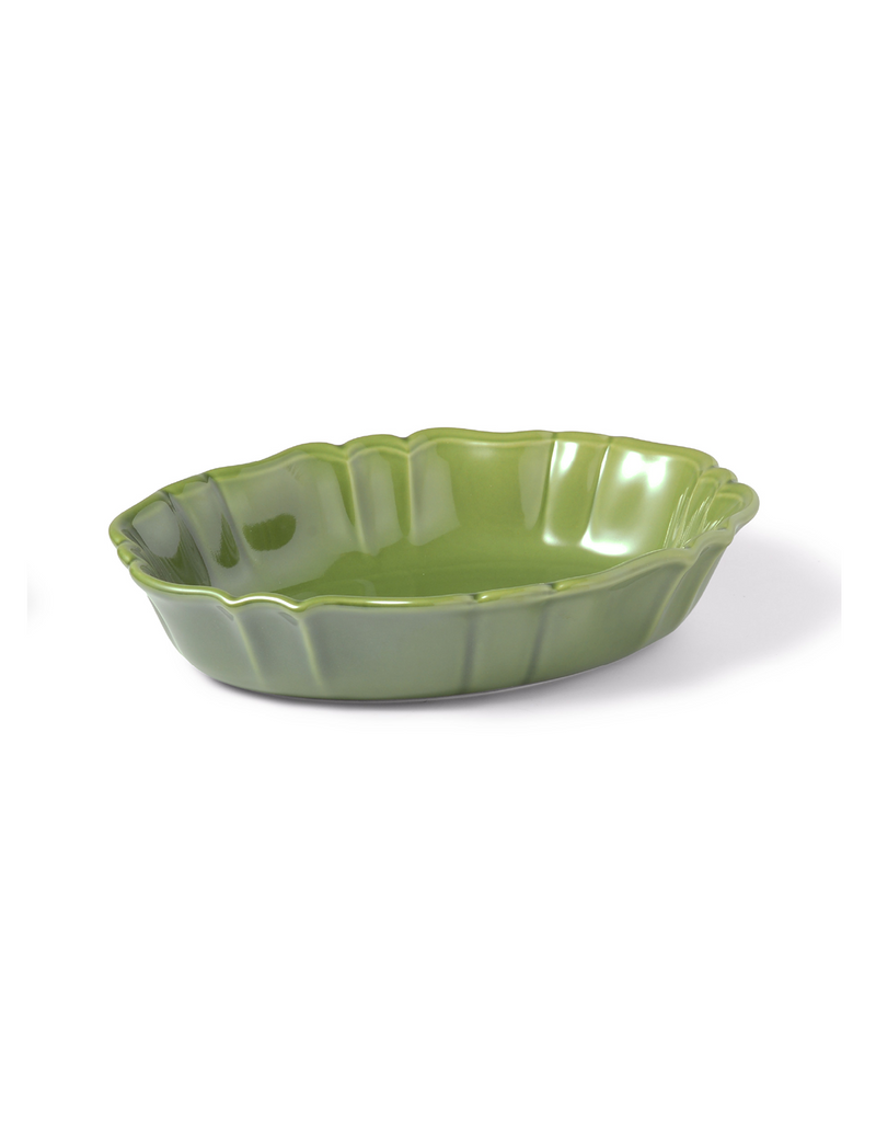 Green Japanese Scalloped Stoneware Baking Dish