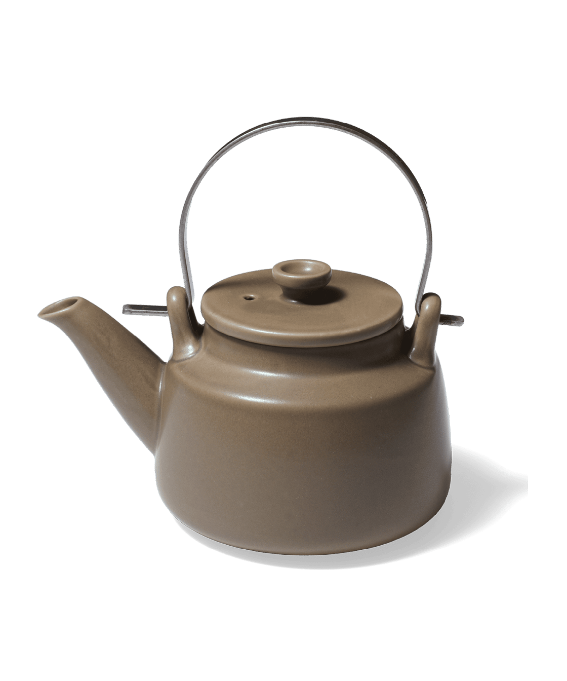 Brown Japanese Porcelain Teapot with Metal Handle and Mesh Strainer - Faire Living