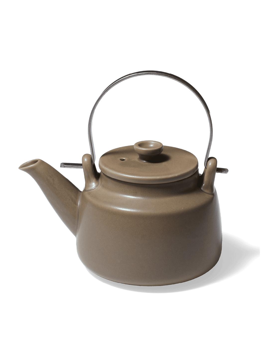 Brown Japanese Porcelain Teapot with Metal Handle and Mesh Strainer - Faire Living
