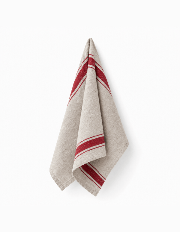 Vintage Red Linen Tea Towel
