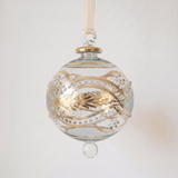 Large hand-blown green glass bauble painted with gold garland swags, made in Old Cairo, Egypt