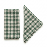 Green Gingham Linen Napkin Pair