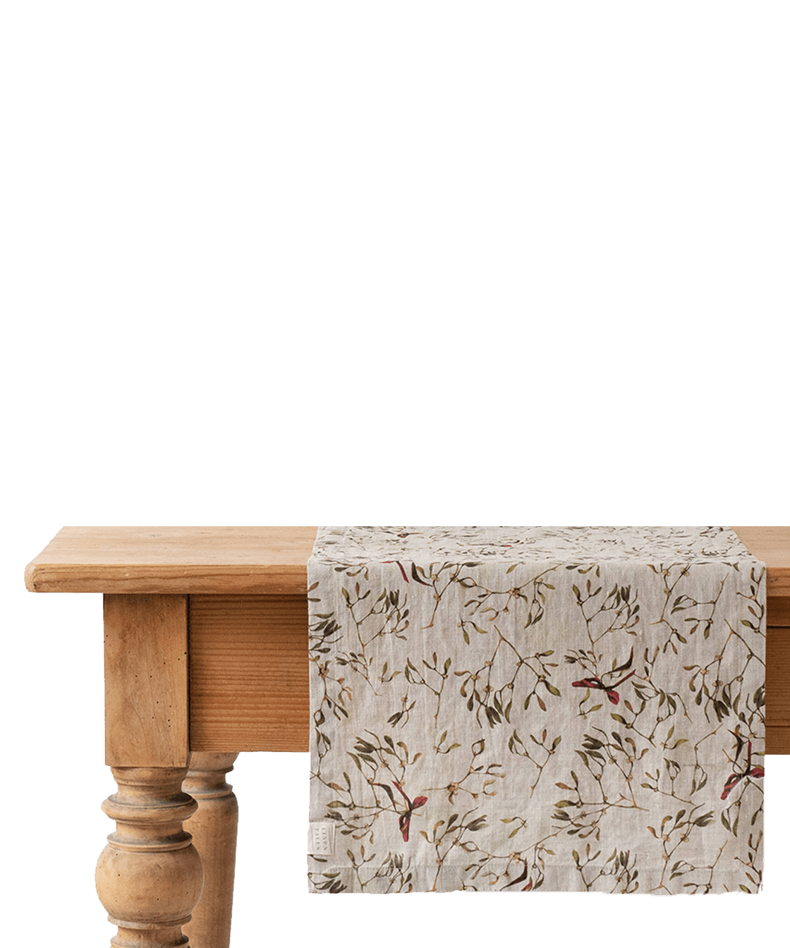 Mistletoe on Natural Linen Table Runner - Faire Living