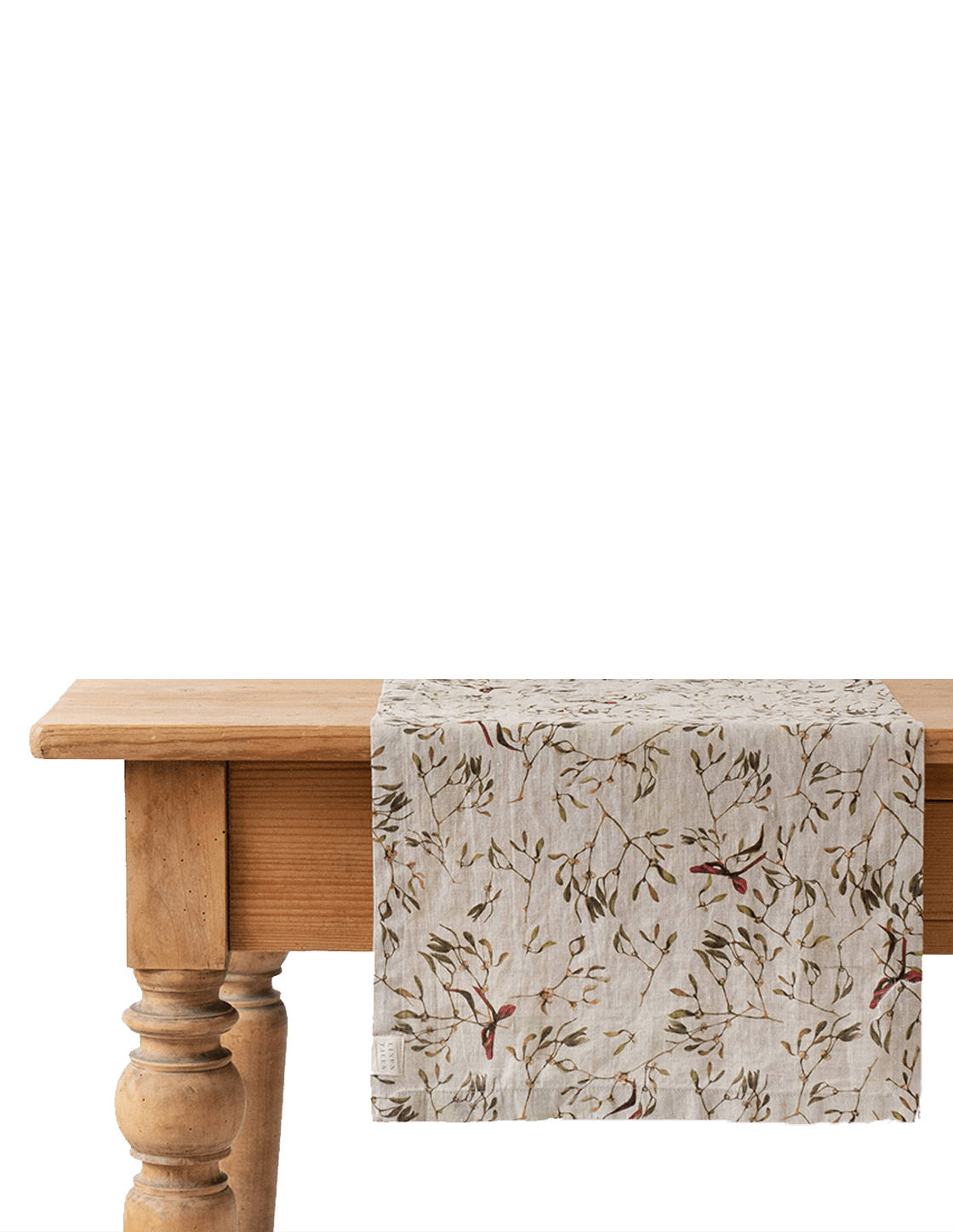 Mistletoe on Natural Linen Table Runner - Faire Living