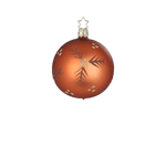 Soft copper matte mouth-blown glass ornament with glittered swirls, another view