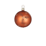 Soft copper matte mouth-blown glass ornament with glittered swirls, another view