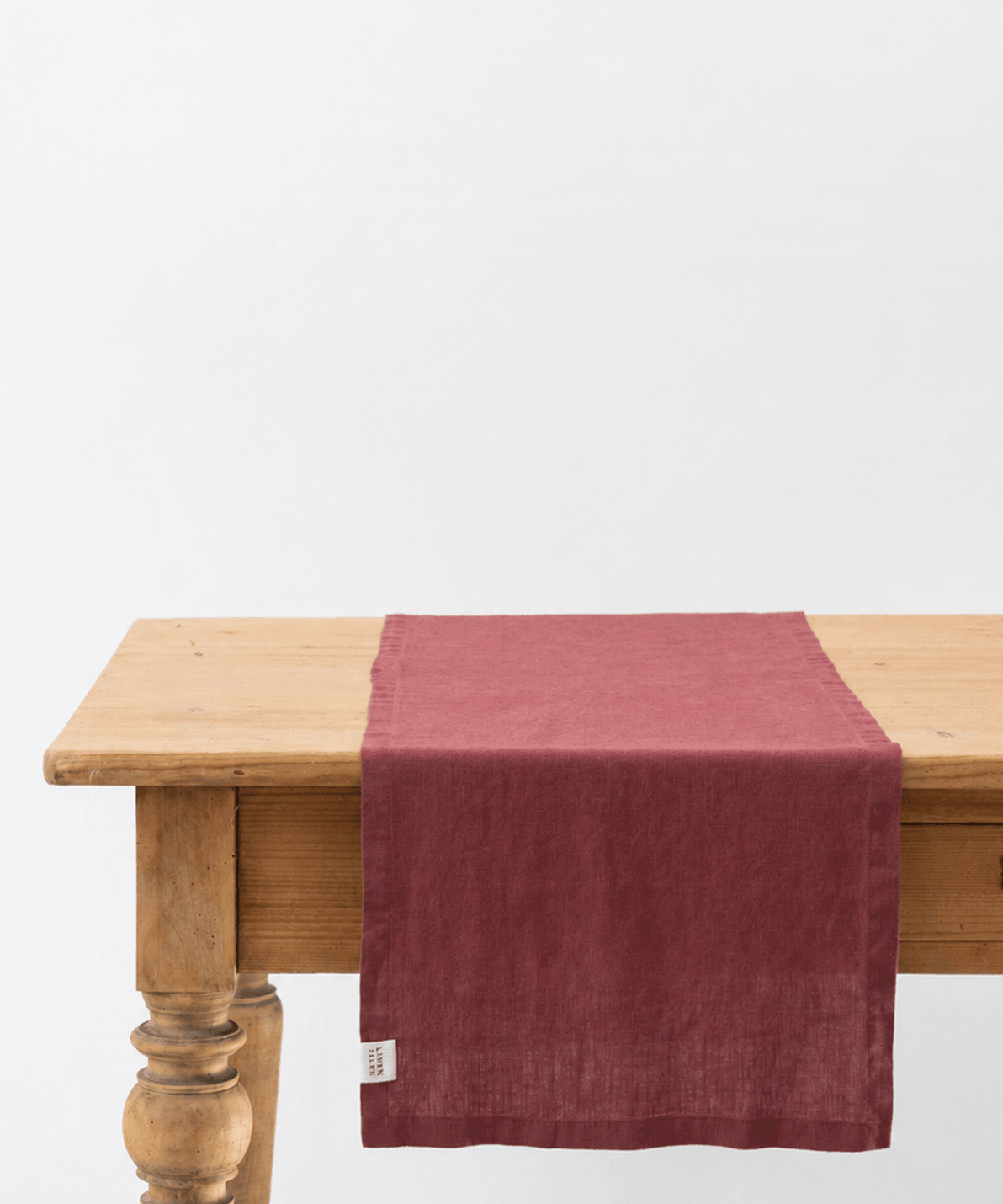 Marsala red stone-washed linen table runner, woven in Lithuania from European flax