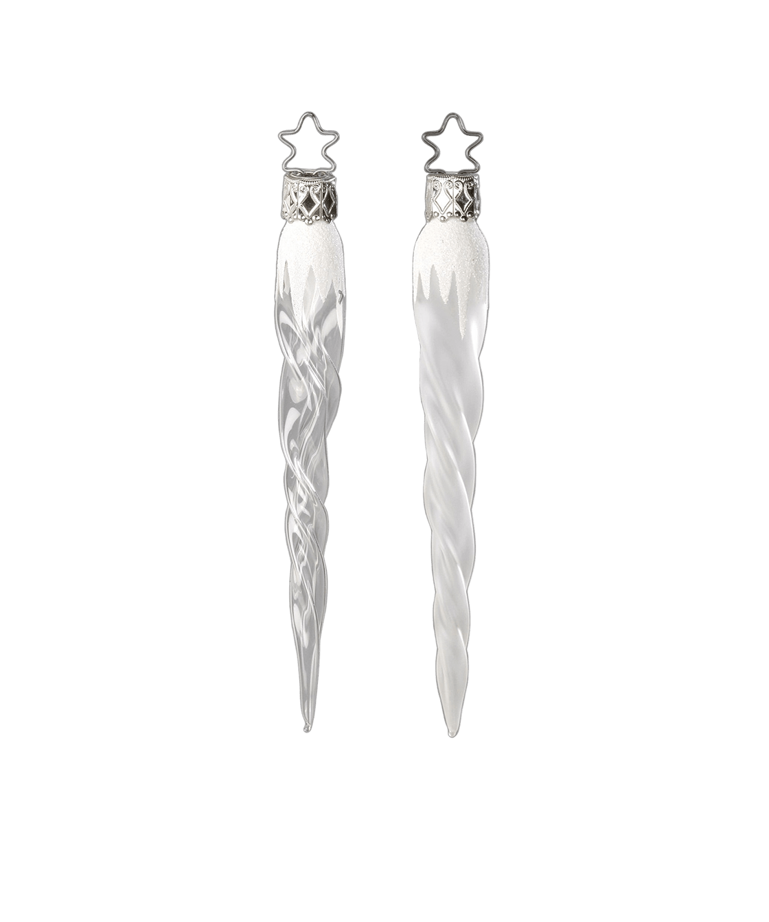 Slender mouth-blown glass mini icicle ornaments with glitter tops, another view