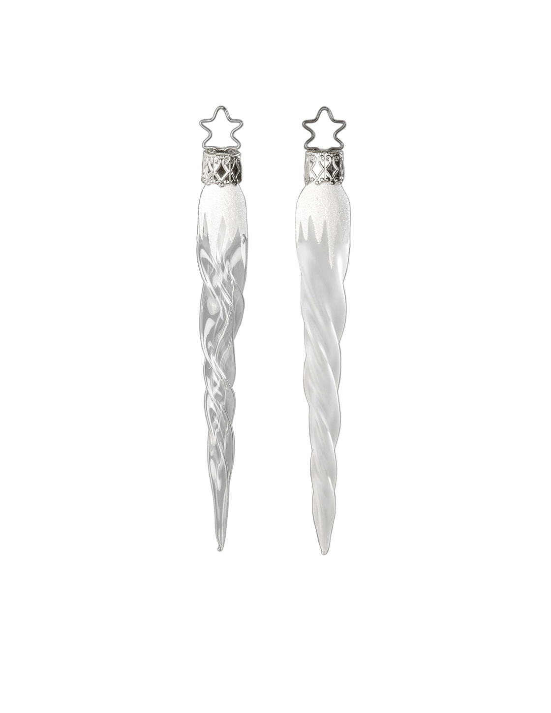 Slender mouth-blown glass mini icicle ornaments with glitter tops, another view