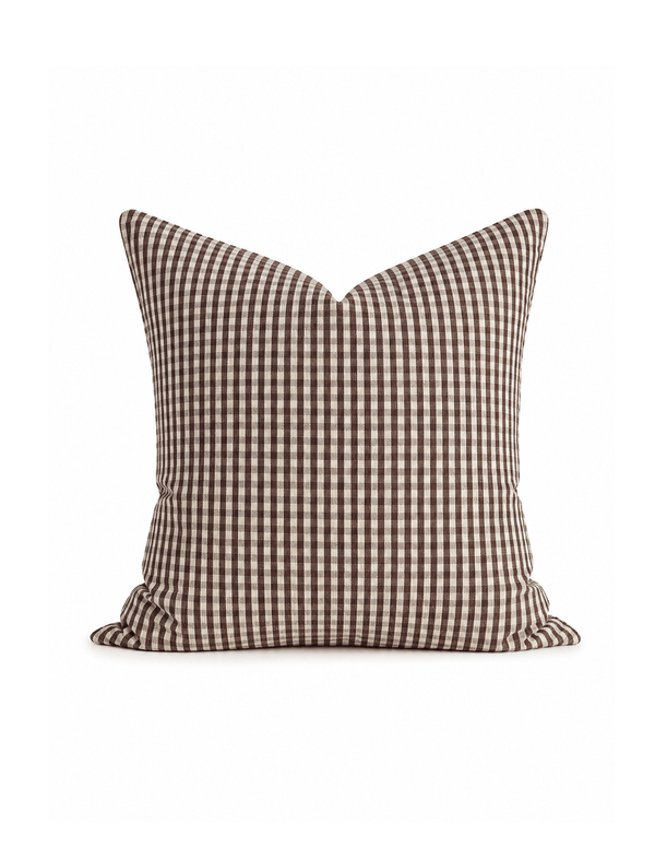 Chocolate Gingham Handwoven Cotton Cushion