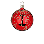 Deep crimson mouth-blown glass ornament with glitter swirls and Czech crystals, another view