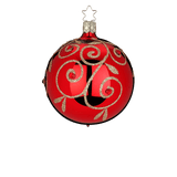 Deep crimson mouth-blown glass ornament with glitter swirls and Czech crystals, another view