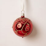 Deep crimson mouth-blown glass ornament with glitter swirls and Czech crystals, by Inge-Glas of Lauscha, Germany