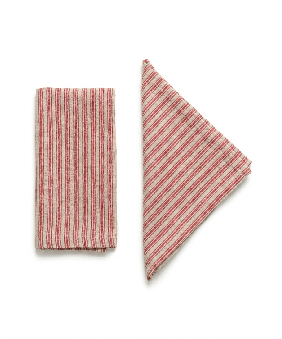 Pair of red striped stone-washed linen napkins, made in Lithuania from Baltic flax