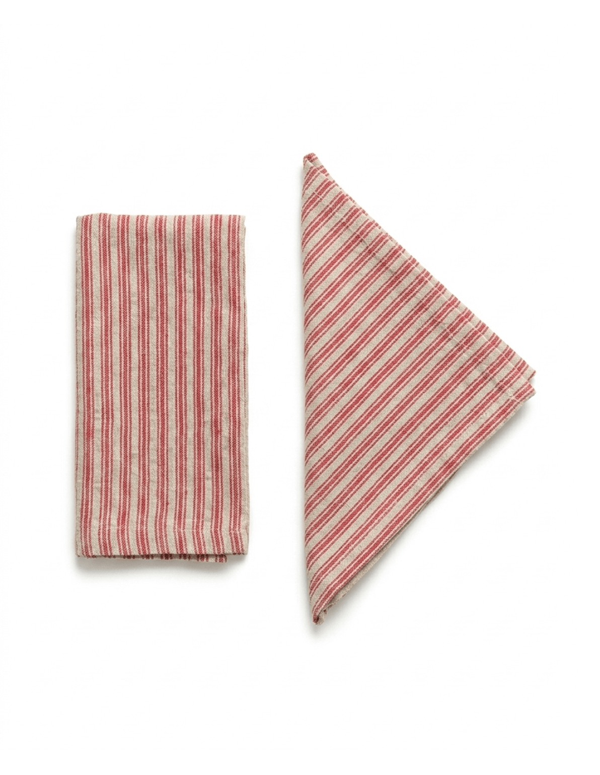 Pair of red striped stone-washed linen napkins, made in Lithuania from Baltic flax