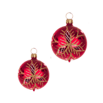 Red mouth-blown German glass bauble with glittered matte and shiny panels, another view