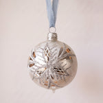 White mouth-blown German glass bauble with hand-applied glitter, another view