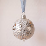 White mouth-blown German glass bauble with hand-applied glitter, another view