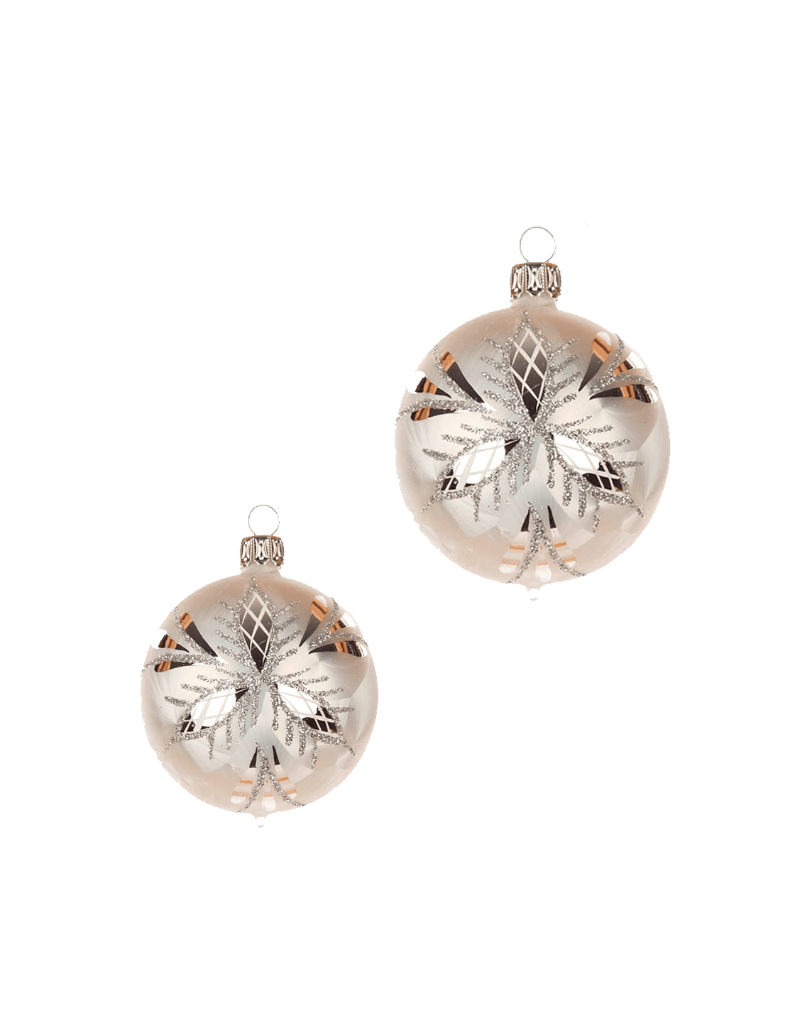 White mouth-blown German glass bauble with hand-applied glitter, another view