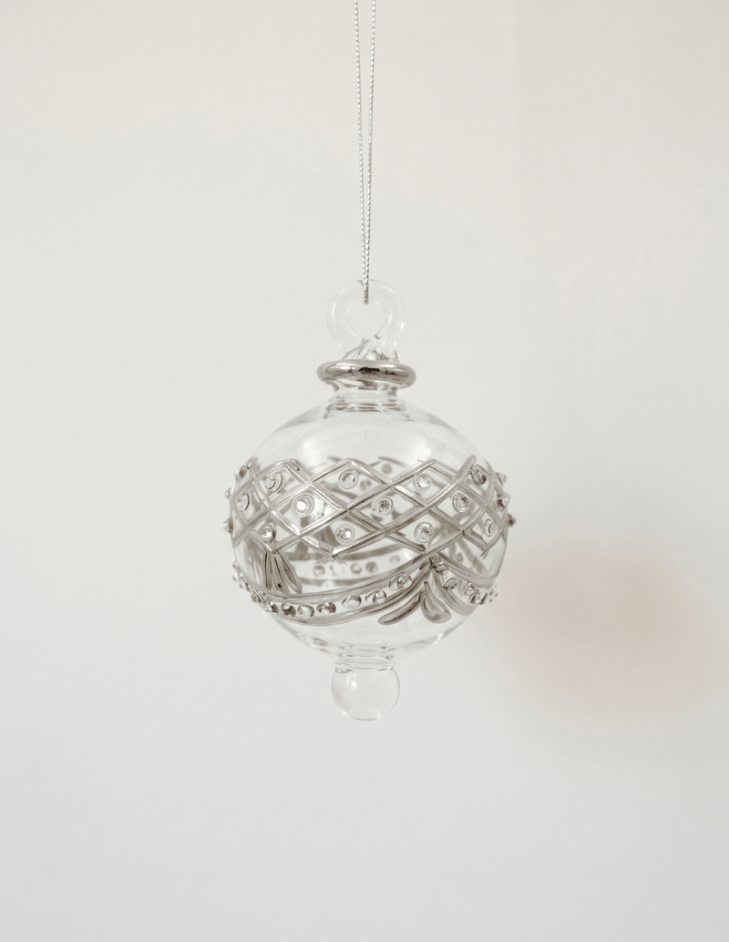 Silver Delicate Drapes Egyptian Glass Ornament