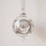 Hand-blown clear glass bauble painted with silver platinum garlands, made in Old Cairo, Egypt