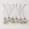 Set of six silver crackle glass Christmas baubles with bronze caps and ribbon hangers, made in India