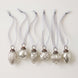 Set of six silver crackle glass Christmas baubles with bronze caps and ribbon hangers, made in India