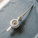 Silver mouth-blown glass tree topper with a reflector centre and white tip, by Inge-Glas of Lauscha, Germany