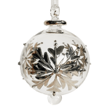 Silver Snowflake Egyptian Glass Ornament 3.4"