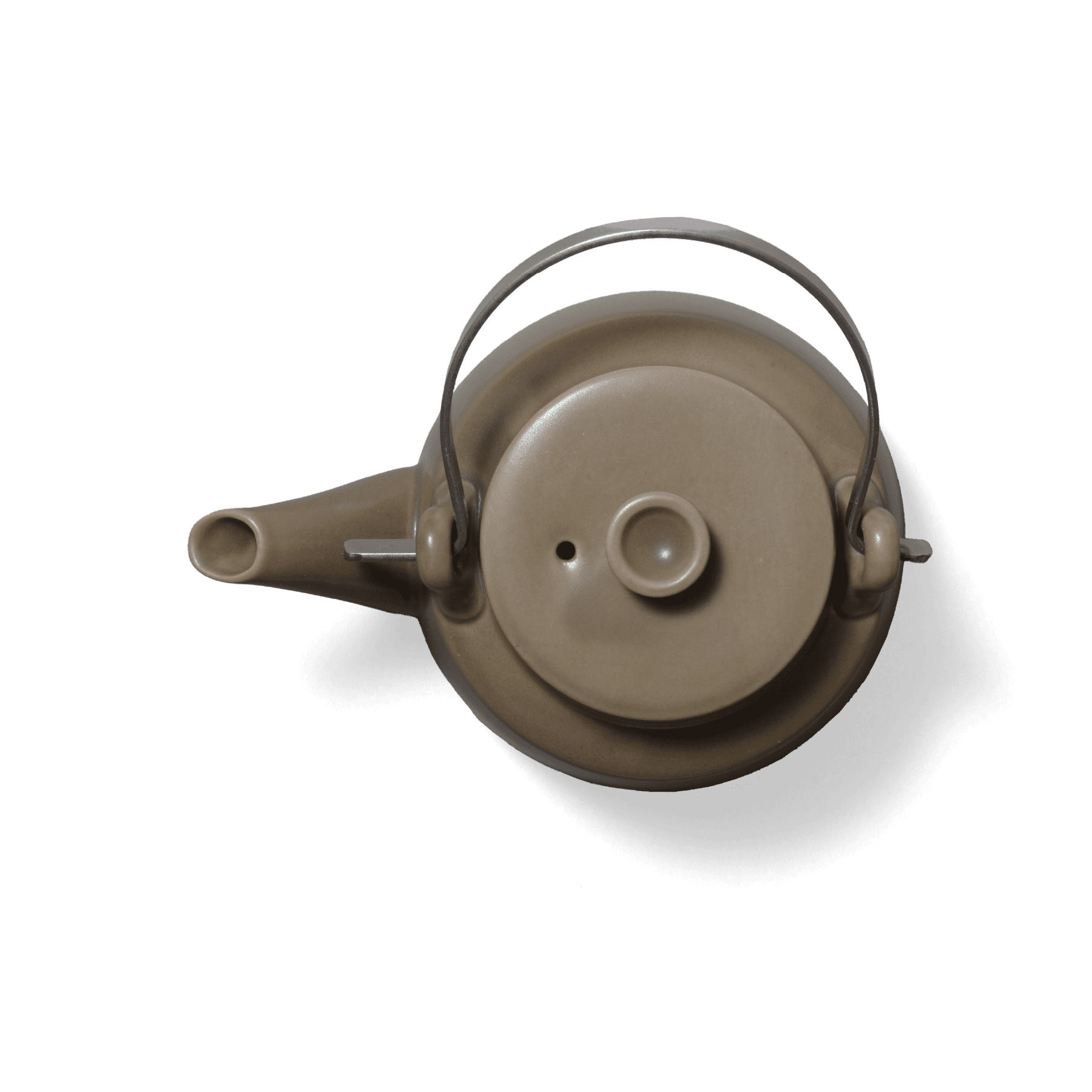 Brown Japanese Porcelain Teapot with Metal Handle and Mesh Strainer - Faire Living