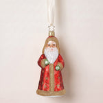 Crimson and gold mouth-blown glass St. Nicholas ornament with glittered robes, by Inge-Glas of Lauscha, Germany