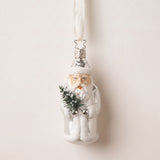 Silver and white mouth-blown glass St. Nicholas ornament holding a small evergreen, by Inge-Glas of Germany