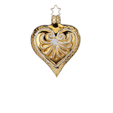 Antique gold mouth-blown glass heart ornament with a frosted glitter wash, another view