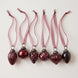 Set of six deep wine crackle glass Christmas baubles with bronze caps and ribbon hangers, made in India