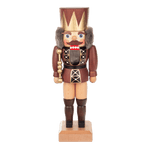 Brown and gold hand-painted wooden nutcracker king with a crown, another view