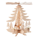 Hand-carved wooden candle pyramid with deer and trees, traditional Erzgebirge design.